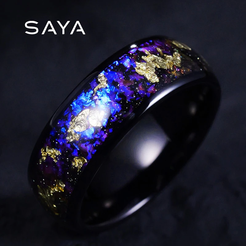 Tungsten Gold Rings for Men，Black Personalized Shining Ring，Fashionable Versatile Pair for Women, Free Engraving