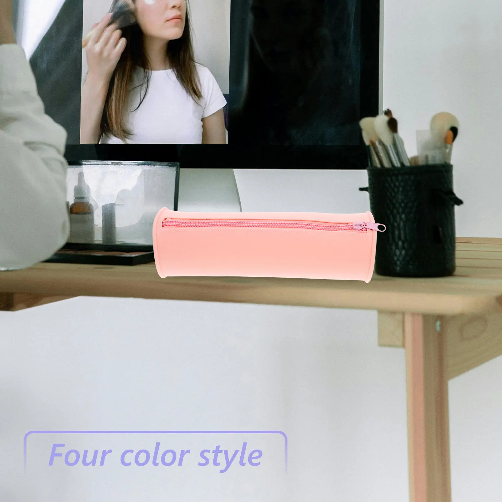 Makeup Brush Holder Silicone Travel Case Small Portable Zipper Closure Easy Clean Brush Organizer for Daily Use Business Trip