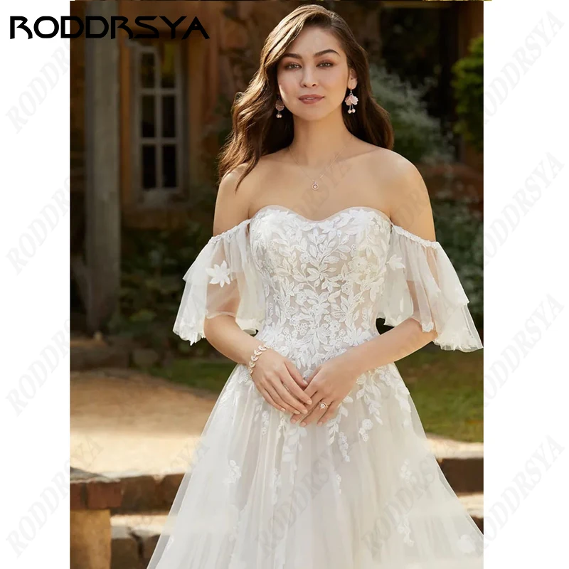 RODDRSYA Off Shoulder Boho Wedding Dresses For Women Sweetheart Lace Appliques Vestidos De Novia Elegant A-line Bridal Gown