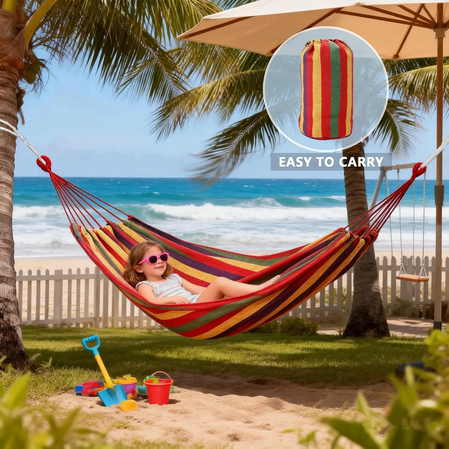 Portable outdoor two-person camping hammock with a travel bag-perfect for relaxing in the garden, on the patio, on the balcony,