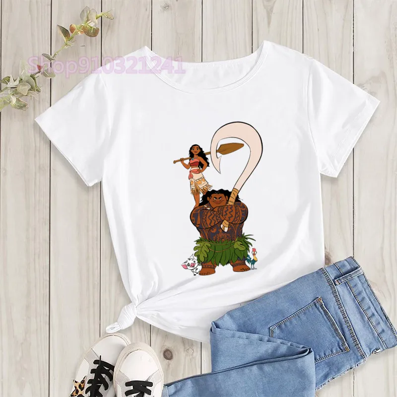 Kawaii śmieszna koszulka Moana damska Harajuku Streetwear śliczna księżniczka Tshirt z grafiką T-shirt z motywem zwierzęcym kreskówka koszulki