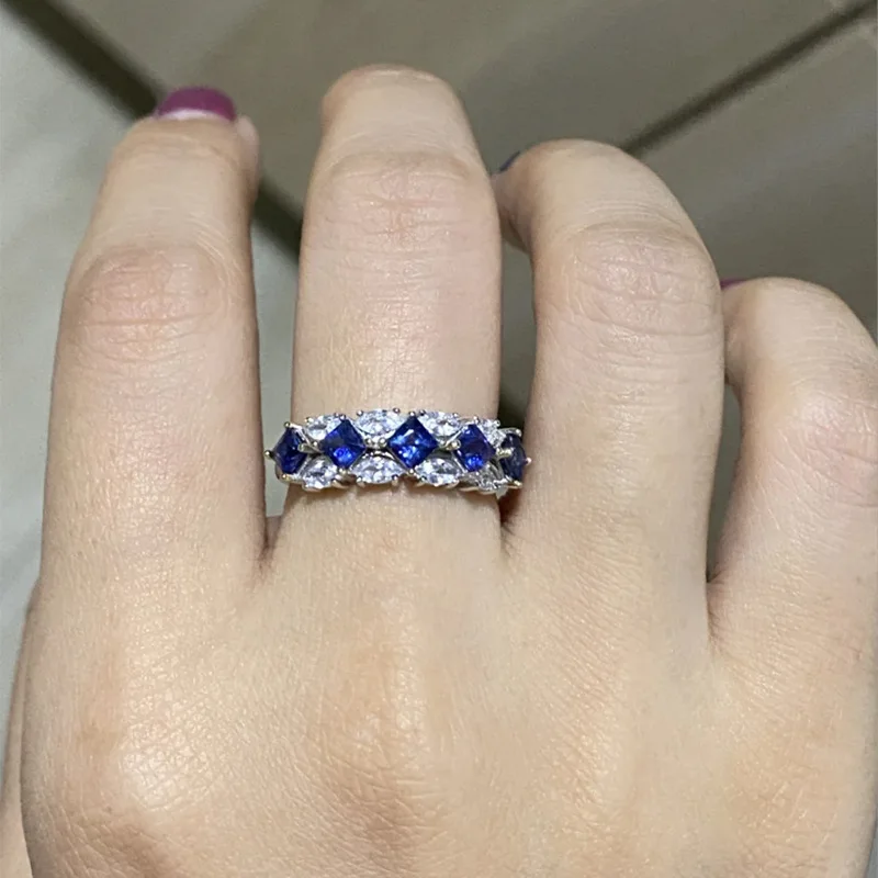 New 925 Silver Noble Blue Diamonds Artificial Sapphire Ring for Daily Replacement and Grand Style Setting Ring