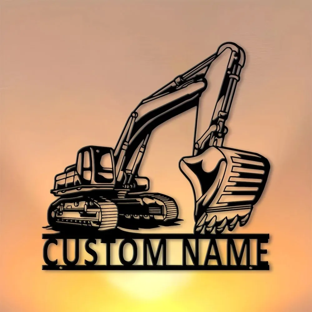1pc 2D Flat Custom Excavator Metal Wall Sign Personalized Name Wall Art Decor For Construction Lover Garage Indoor Outdoor Ornam