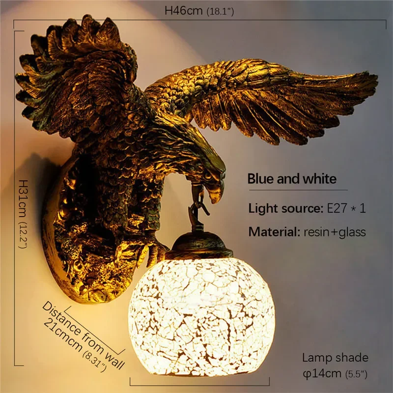 Contemporary Eagle Wall Lamp American Retro Creative Living Room Bedroom Bar Cafe Western Restaurant Aisle Decoration  Light