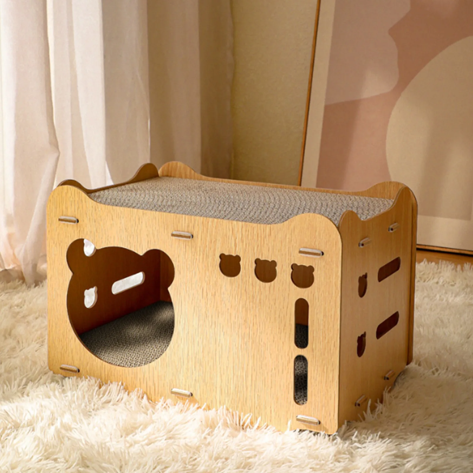 Cat Scratcher Hideout Scratch House Double Layers Stackable Wear Resistant Cat Cardboard House With 2 Scratch Pads Cathead