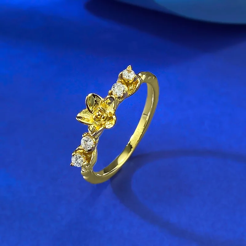 

Sparkling Full High Carbon Diamonds Flower Rings for Women - Gold Plated Engagement Ring & Wedding Band Bridal Jewelry Gift