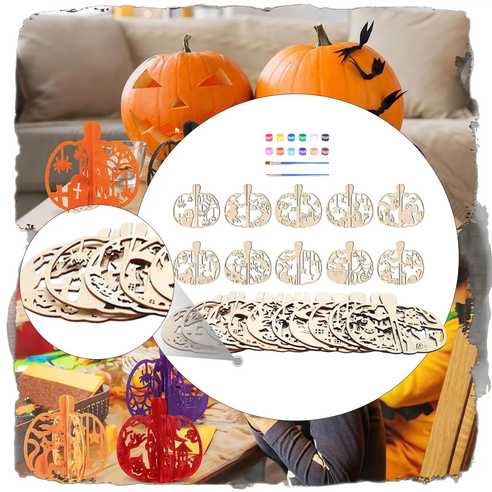 20 sztuk drewnianych wykrojów dyni, ozdoby na stół dla dzieci i dorosłych, rękodzieło DIY na festiwal gier, prezenty artystyczne do domu