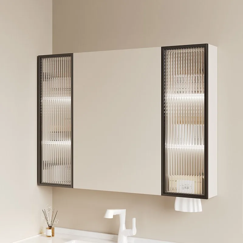 Cream space aluminum flip open intelligent hidden separate bathroom mirror cabinet wall hanging feng shui mirror storage cabinet