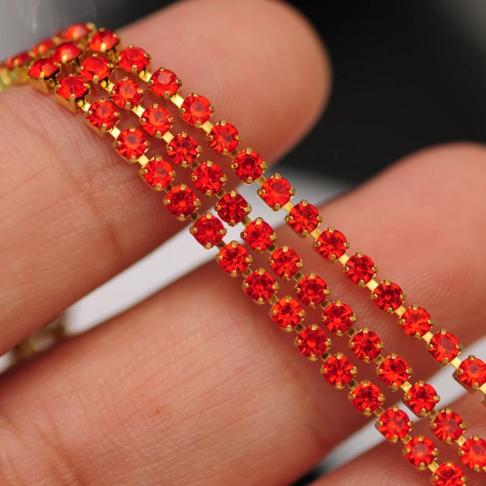 10m Goldboden Glitzer-Glas-Kristall-Strass-Kette zum Aufnähen für DIY-Schmuck, Näharbeiten und Bekleidungszubehör – Detail 7