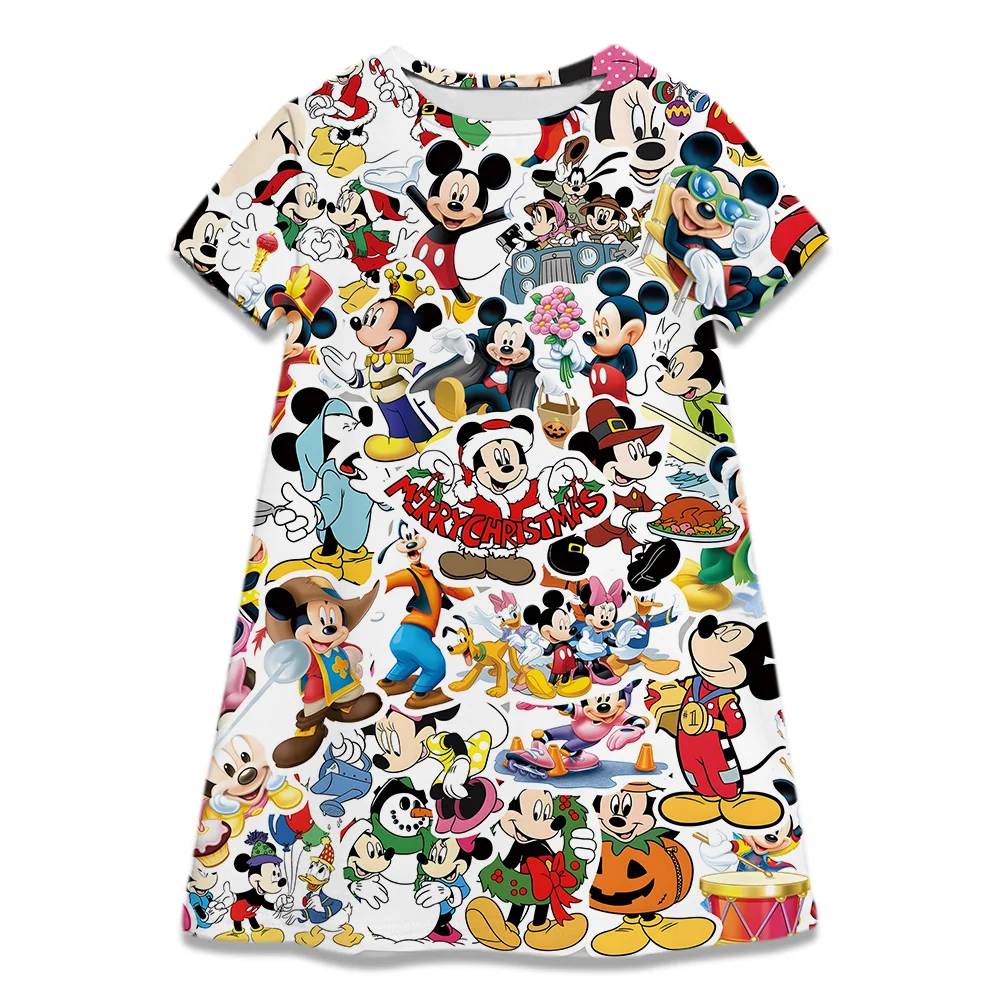 

Children Clothes Girl Disney Minnie Mouse Dress Summer Mickey Mouse Kids Party A-line Dresses Casual Beach Style Wear Breathable