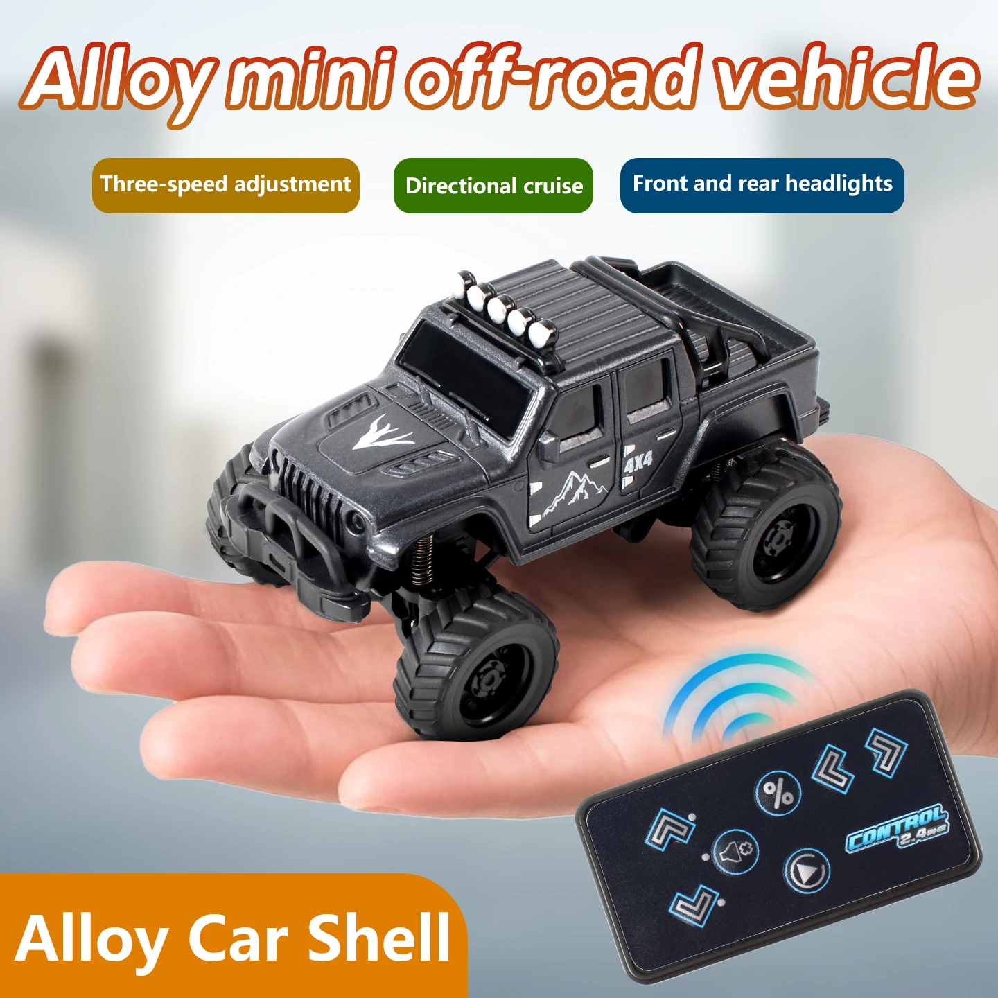 

NEW 1: 64 Scale Small Off-Road RC remote control Car Alloy Model Desktop Toy Children's Electric Remote Control Big Foot Jeep