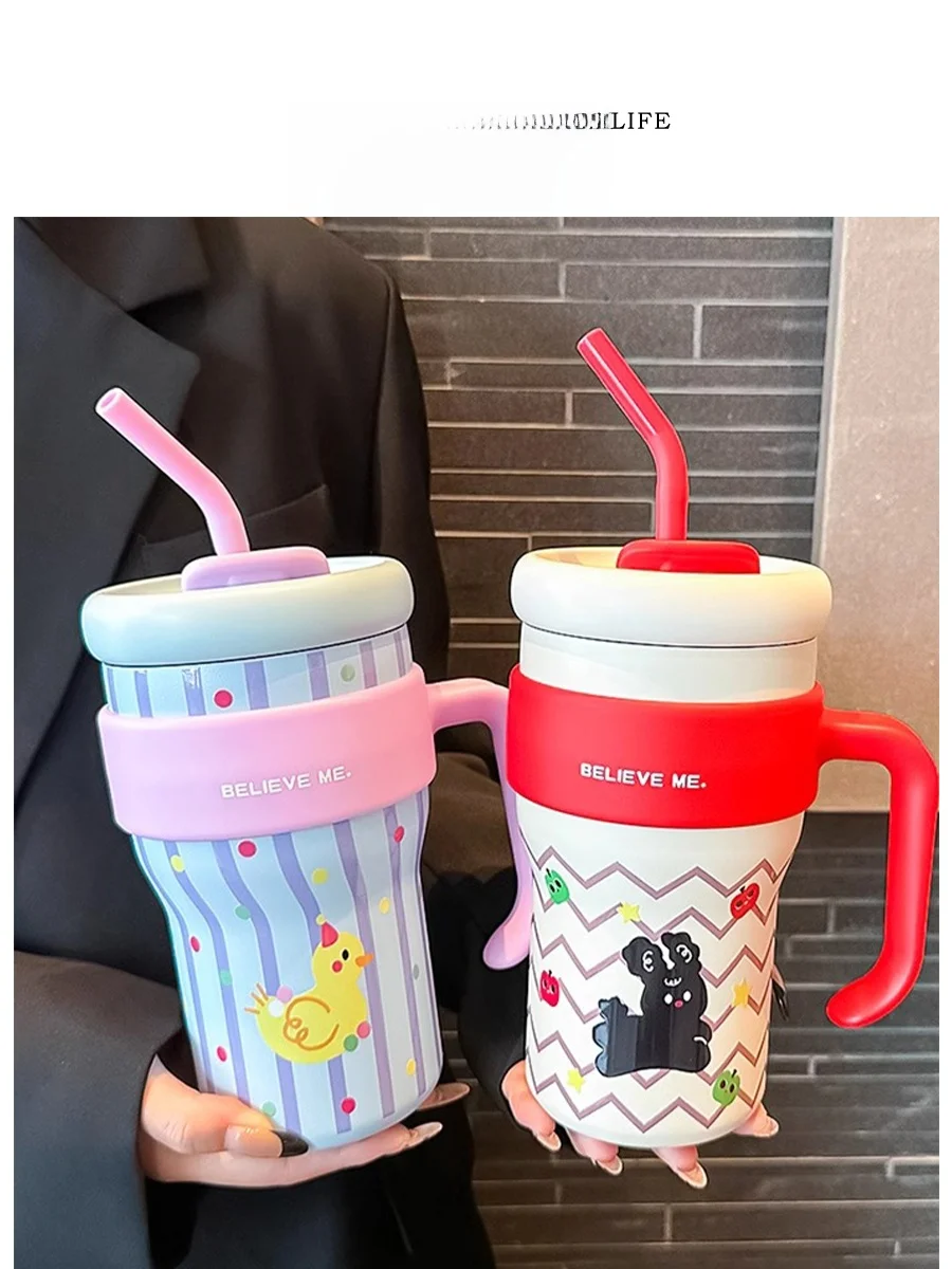 

Tlife Frostglow Large Capaci St Cup Cute Handle Double Drink Insulated Ice King Cup Portable Thermal Cup for Universal Use