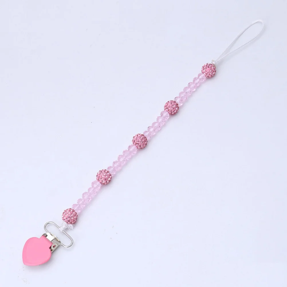 Infant Pacifier Chain Hollow Carved Plastic Beads Baby Soother Holder Lightweight Pacifier Clip Teething Chain Pink