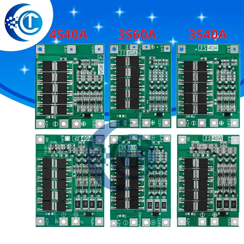 3S 4S 40A 60A Li-ion Lithium Battery Charger Protection Board 18650 BMS For Drill Motor 11.1V 12.6V/14.8V 16.8V Enhance/Balance