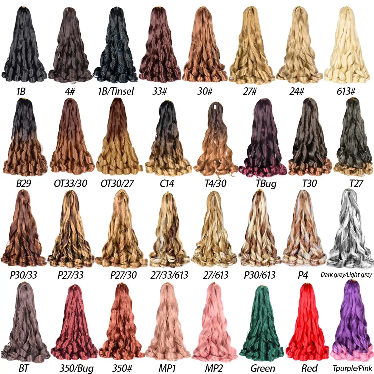 Rambut sintetis kepang keriting Prancis, ekstensi rambut sintetis 22 inci 6 Pak untuk wanita warna hitam (75g/PAK)