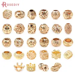 18K Gold Color Large Hole Beads Round Ball Circle Spacer Beads Crown Charms Pendants Diy Jewelry Making Accessories for Women