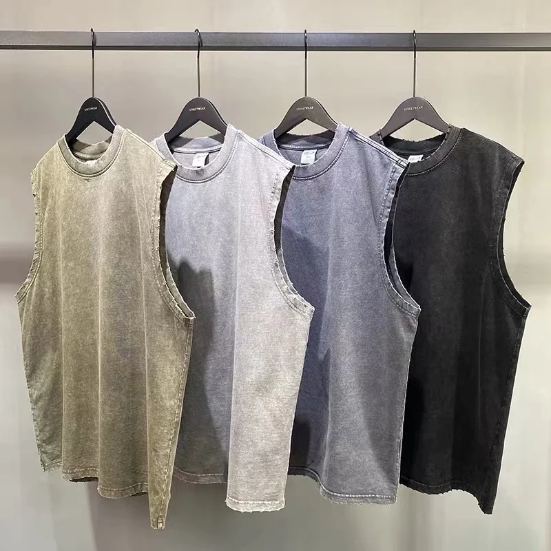 

vintage batik grinding edge Manly Vest Europe and the United States trend loose base