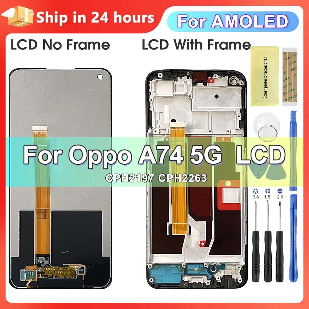 

Замена экрана OEM 6,5 дюйма для Oppo A74 5G, ЖК-дисплей, цифровой сенсорный экран с рамкой для Oppo A74 5G CPH2197 CPH2263