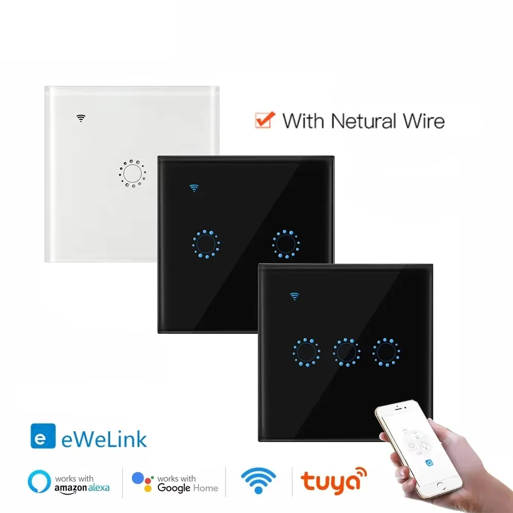 WiFi Smart Life Tuya Ewelink Lichtschalter EU Square Wall Touch Glass Panel Drahtlose Fernbedienung von Alexa Google Home