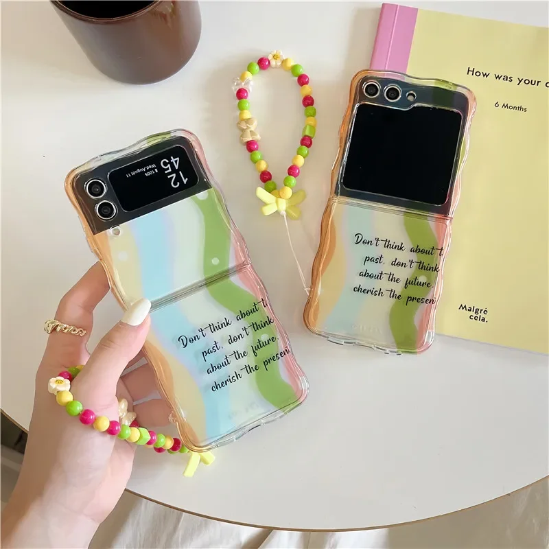 For Samsung Galaxy Z Flip 3 4 5 Phone Case Colorful Stripes Bracelet Shockproof Back Cover For Samsung Z Flip3 Flip4 ZFlip5