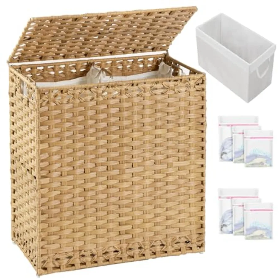 

Laundry Hamper with Lid Wicker Laundry Basket 112 L Laundry Hampers Handwoven Rattan Clothes Hamper with Handles 3 Removable Li