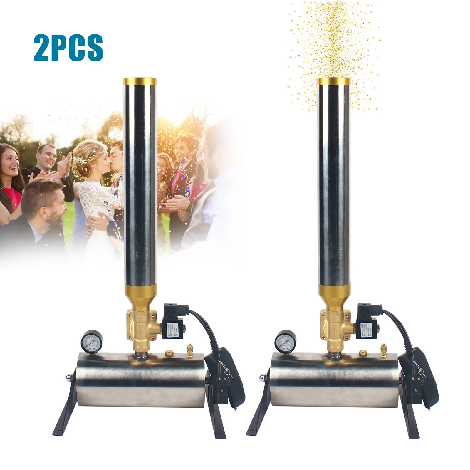 2PCS Confetti Launcher Machine Cannon Wireless Party Wedding Stage Paper Shots