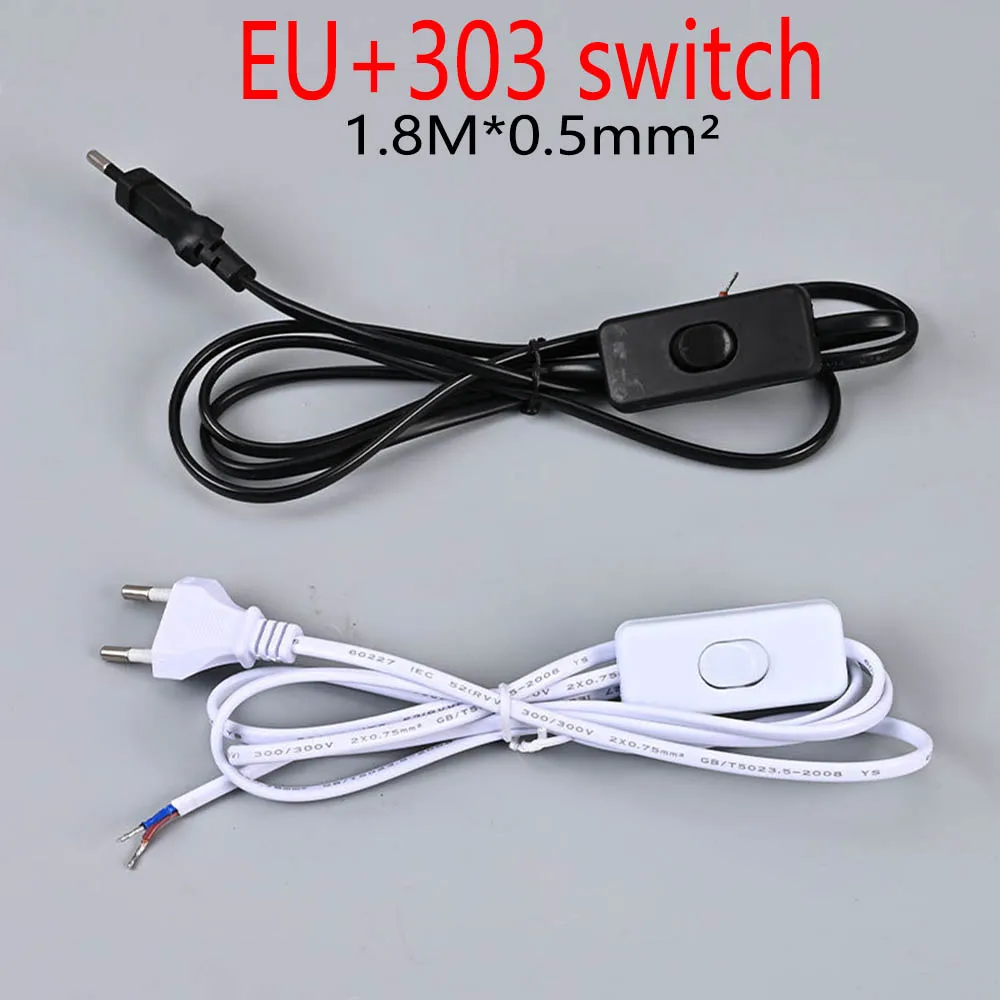 EU Plug Button 303 Switch Power Cord 2Pin Wire Desk Lamp Switch Cable AC 110V-220V Extension Power Cord Switch