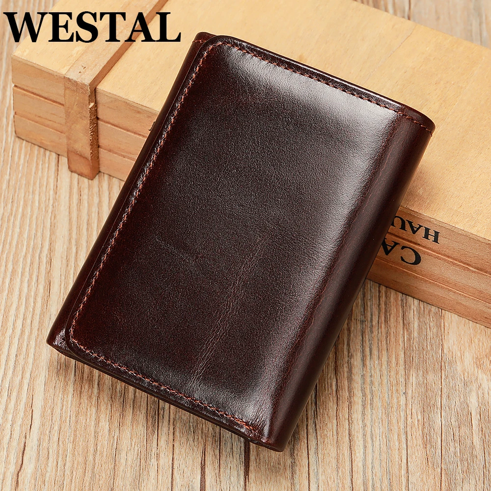 WESTAL Men's Leather Wallets for Card Holders Short Coin Purse Men Wallet Clutches for Photo Money Bags