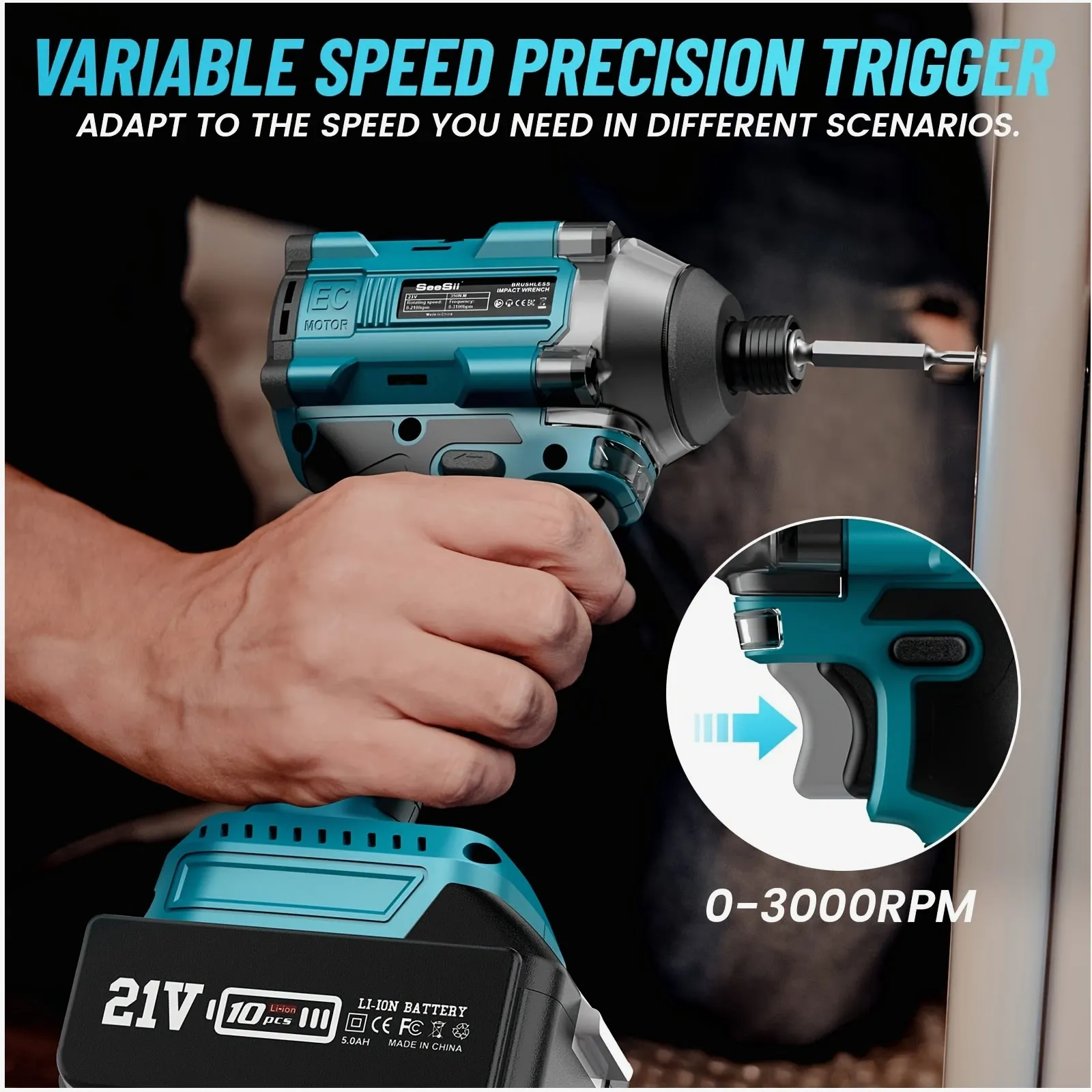 Brushless Cordless Impact Driver – 21V, 2200 in-lbs Max Torque, 1/4