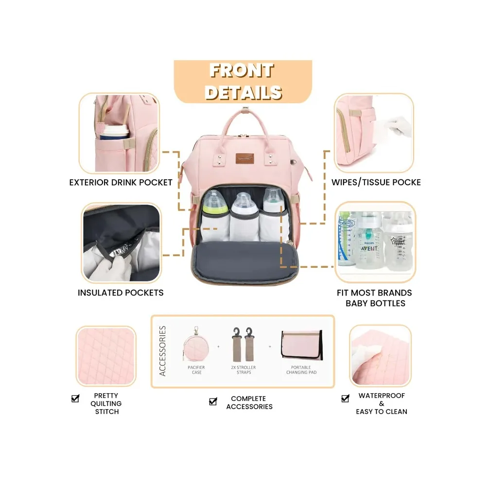 Diaper Bag Backpack With Changing Pad Pacifier Case, Baby Bag for Boy Girl Toddler Waterproof Travel Diaper Bag for Mom
