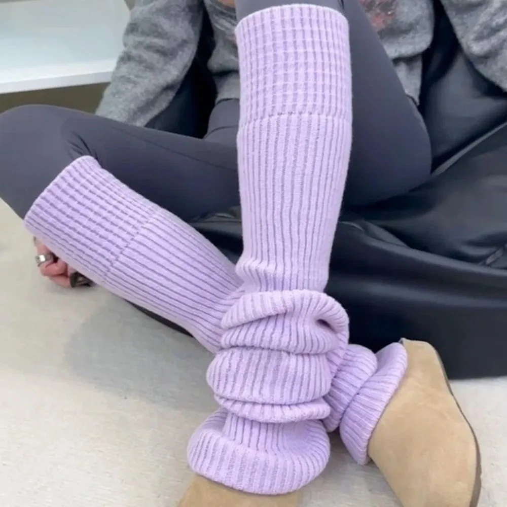 JK Knitted Warm Leg Warmers Over Knee Tube Thick Ballet Yogurt Leg Cover Solid Color Long Leg Sock Autumn