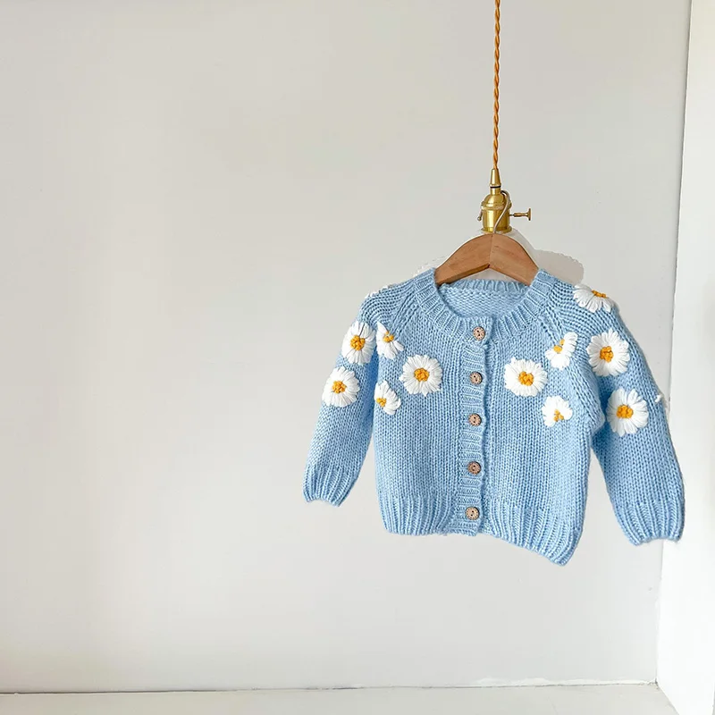 MILANCEL Autumn Baby Clothes Dasiy Embroidery Girls Sweaters Single Breast Knitwear Toddler Cardigans