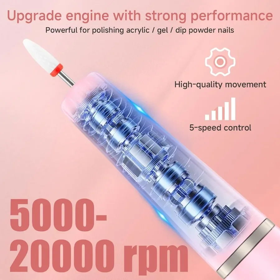 Kit trapano per unghie professionale per lima per unghie elettrica per uso domestico in salone Lima per unghie elettrica portatile senza fili con punte multiple