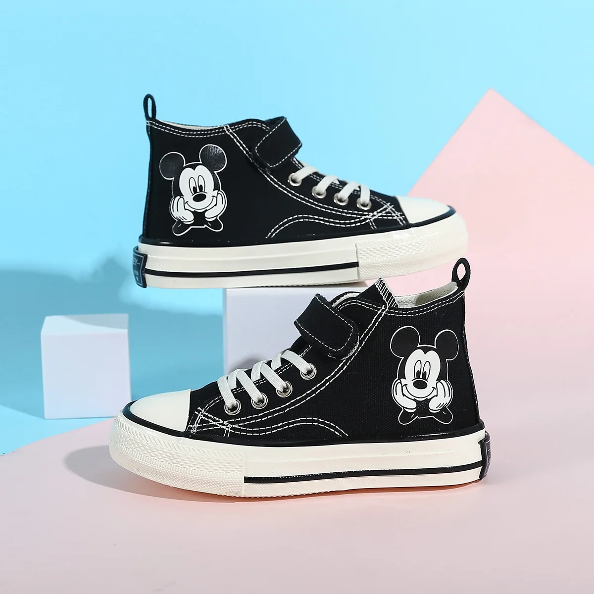 Disney Cartoon Mickey Shoes High-top Children\'s Canvas Shoes Sneakers Student Non-slip lightweight Pink Black Shoes Size 24-37