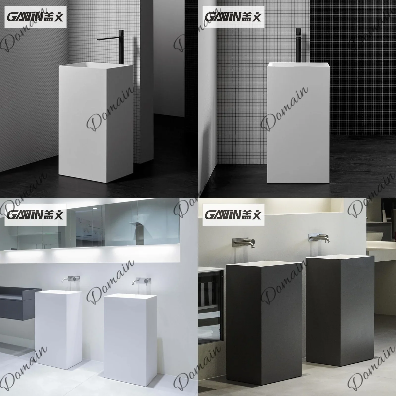 BJ Integral Solid Surface Square Pedestal Basin Mini Vanity Sink For Bathroom Balcony Floor-Standing Washbasin