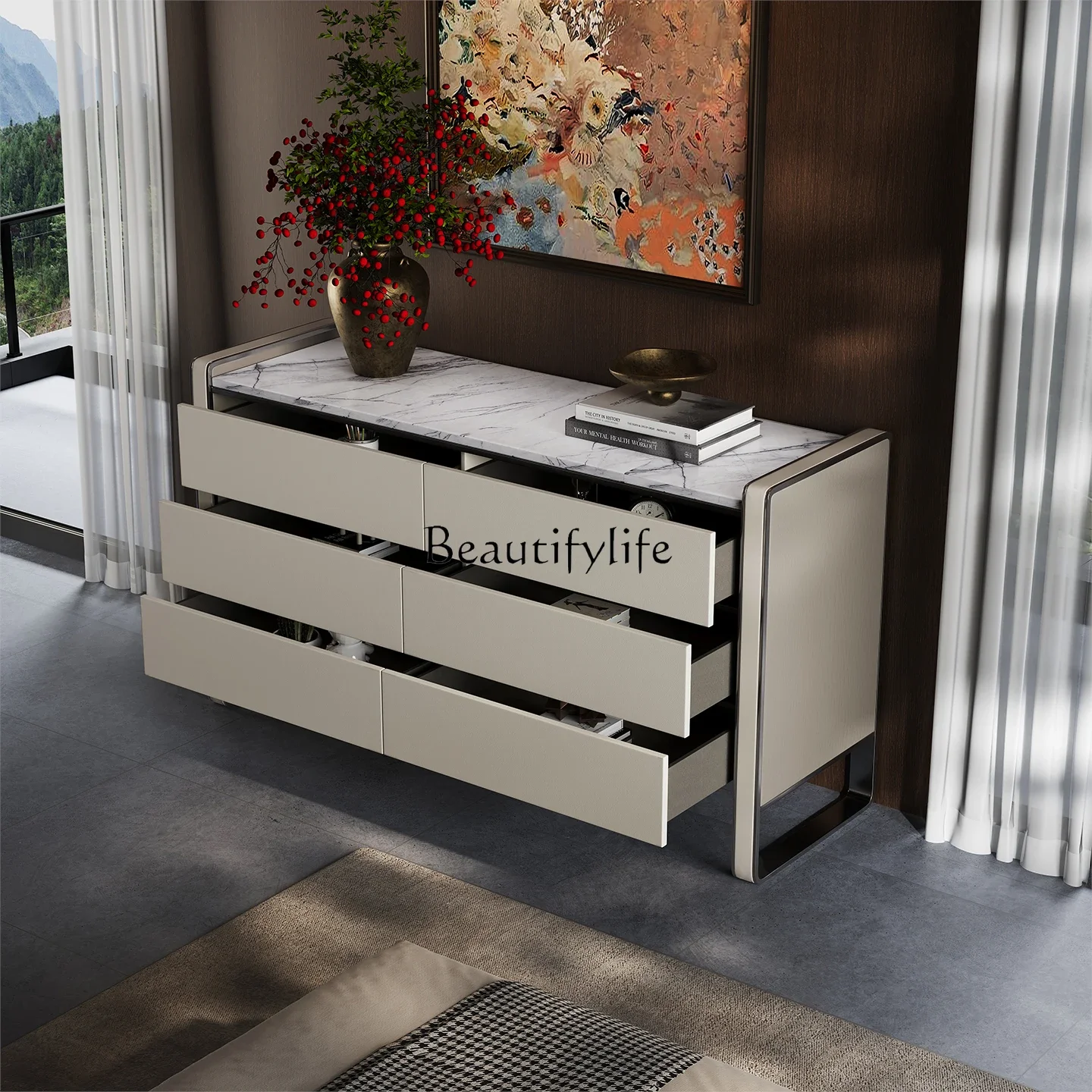 

ld14 Italian Minimalist Storage Cabinet Modern Simple Light Luxury High-End Solid Wood Wall-Mounted Storage Cabinet