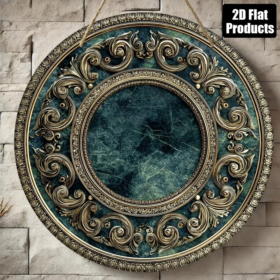 2D Flat, 1pc Green Marble Round Wall - Marble Texture Wood B