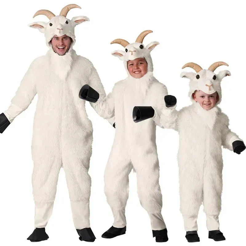 

Animal Costume kids Halloween cosplay costume romper white lamb sheep goat adult men costume for Purim carnival cosplay