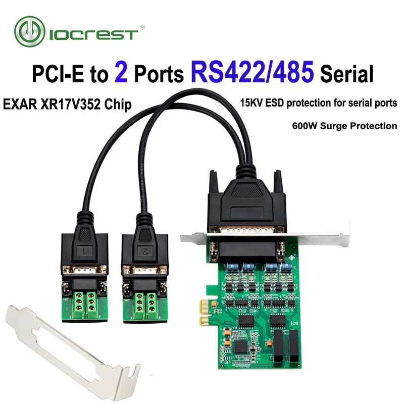 

Карта контроллера iocest PCI Express, 2 порта, высокоскоростная, макетная карта, PCI Express, PCI Express, 2 порта, EXAR, XR17V352, зеленая