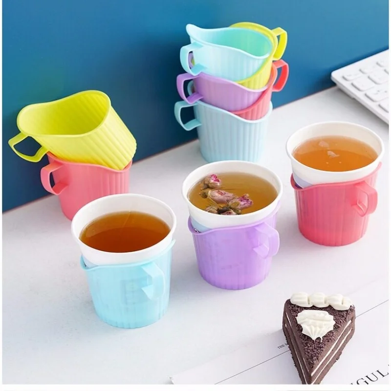10/20Pcs Reusable Plastic Paper Cup Holder Anti Scalding Cup Sleeve Handle Design Color Random for Home Office Drink Cup Holder