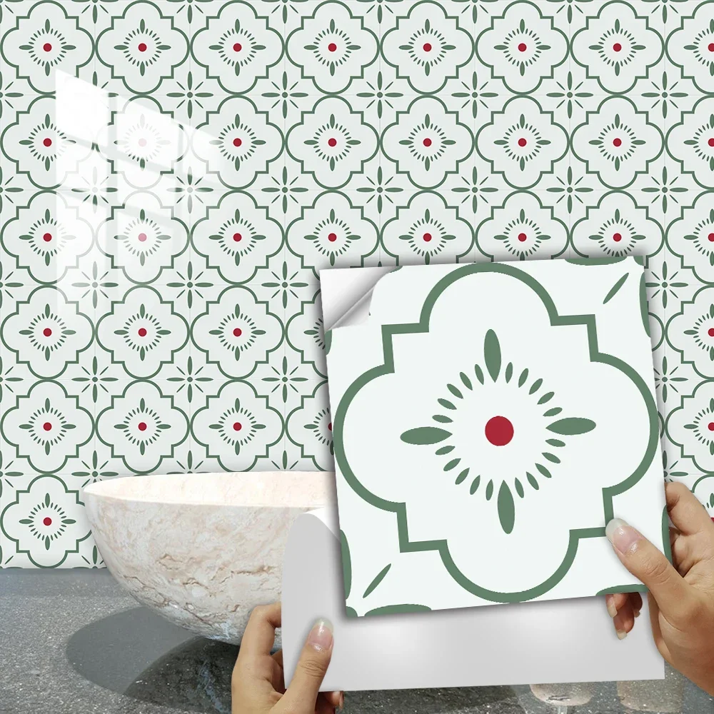 10pcs Minimalist Style Tiles Wall Sticker Kitchen Backsplash Oil-proof Wardrobe Washbasin Peel & Stick Waterproof Art Wall Decal