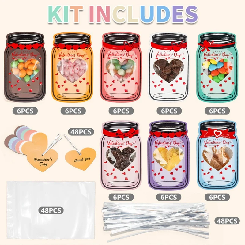 Gift Card 48 Pack Candy Jar School Gift Exchange Cards Bag Set For Classroom Party