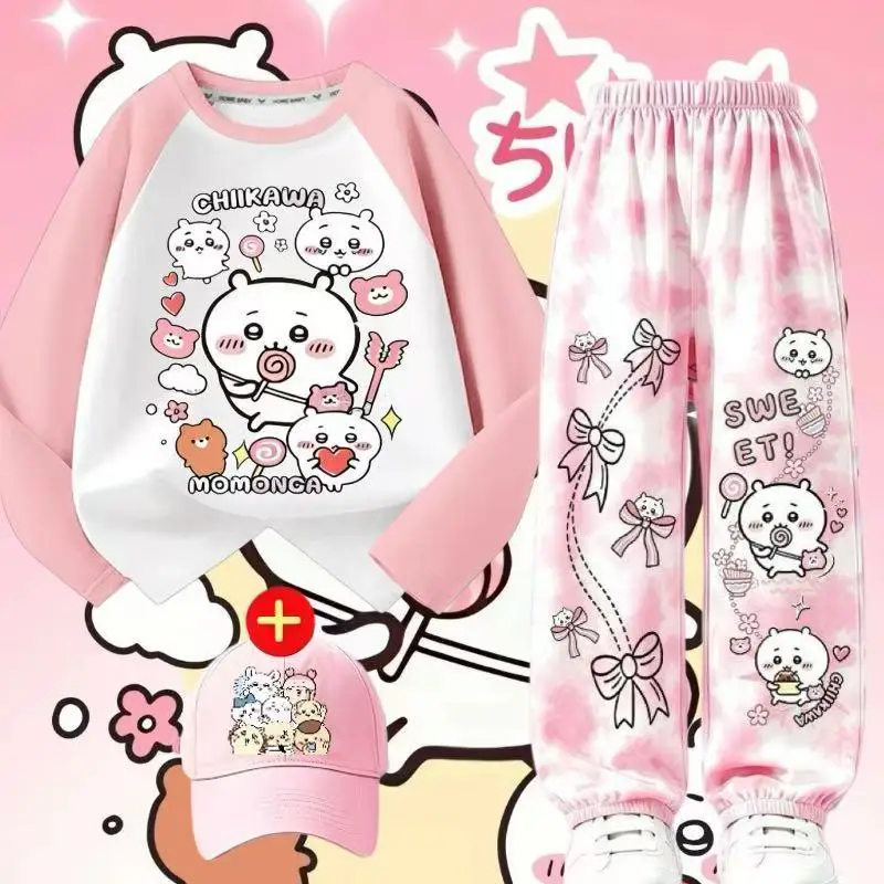 Anime Cartoon Kawaii Chiikawa Three-piece Suit Autumn Pure Cotton Round Collar Keep Warm Long Sleeve Skin-friendly Comfortable