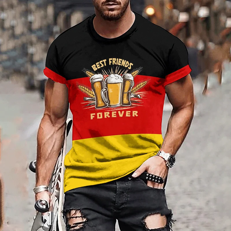 Vintage New 3D Print German Oktoberfest Beer Festival T-Shirt Costume Germany Beer Festival Graphic Tee Shirts Mens Clothing Top