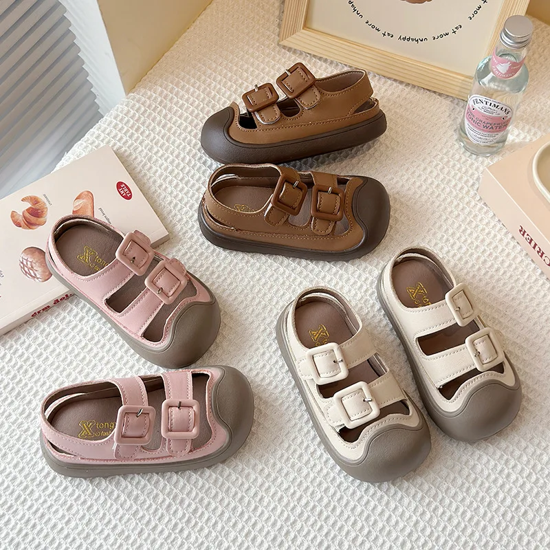 

Children's Baotou Sandals 2025 Summer New Korean Edition Male and Female Hollow Step Shoes Soft Bottom Anti Kick Beach Shoes