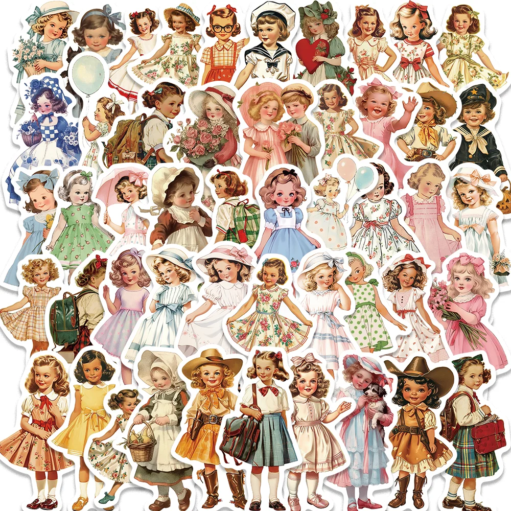 50pcs Vintage Amercian Girl Stickers Wonderful Childhood Sticker for Phone Case Scrapbook Computer Guitar Wholesale Waterproof