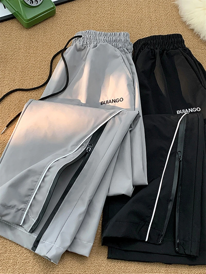 

American Sle Retro Casual Men's Straight Leg Zipper Pants Spring Autumn Versatile Loose Fit Hip Hop Sle Functionali