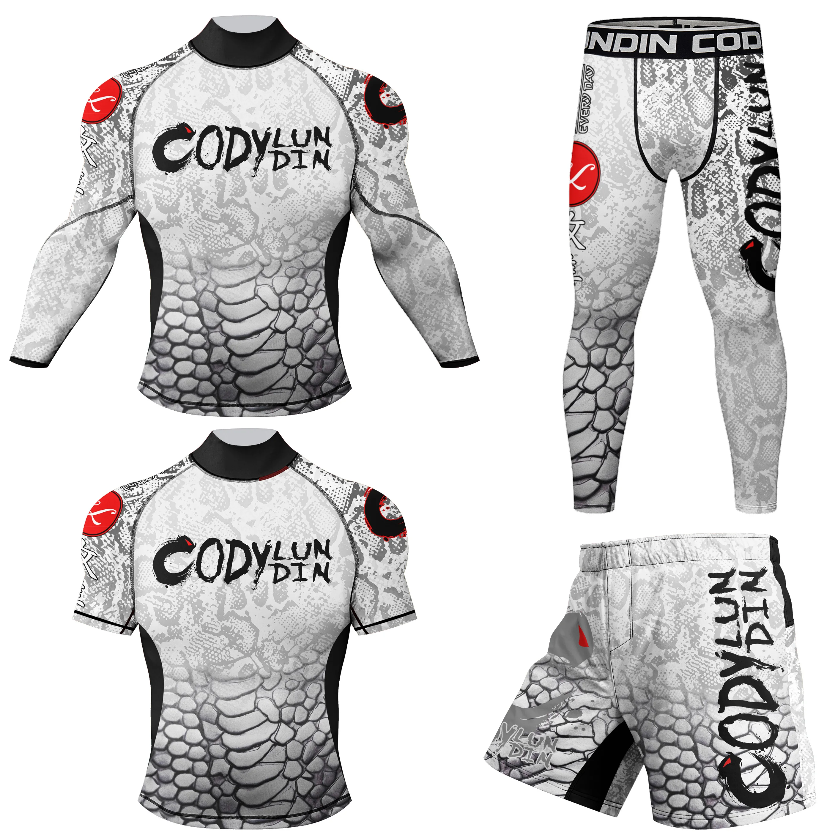 Trajes deportivos de compresión con estampado de sublimación de fábrica, conjunto protector de erupción BJJ MMA, diseño OEM de alta calidad