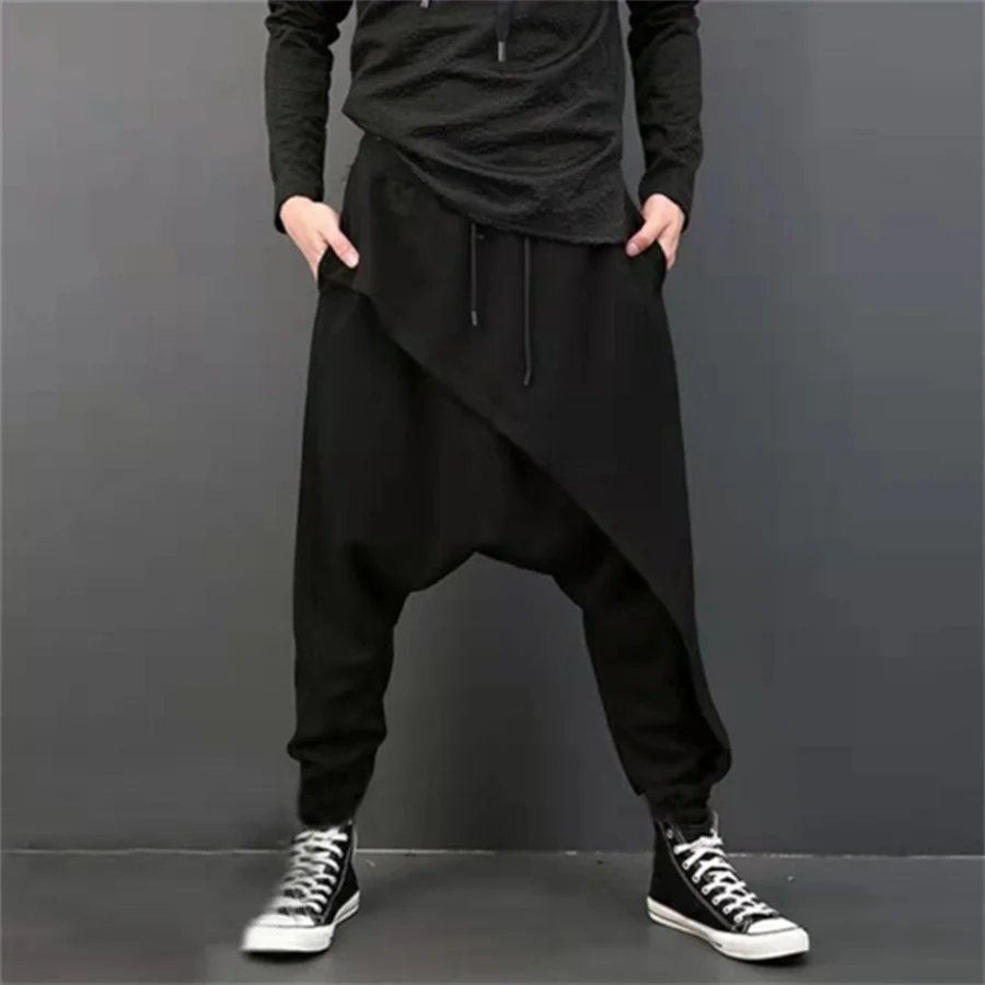 2026 Men's Casual Trousers Irregular Loose Solid Drawstring Saggy Pants Men Vintage Harem Pants Hip Hop Skateboard Fitness Pants