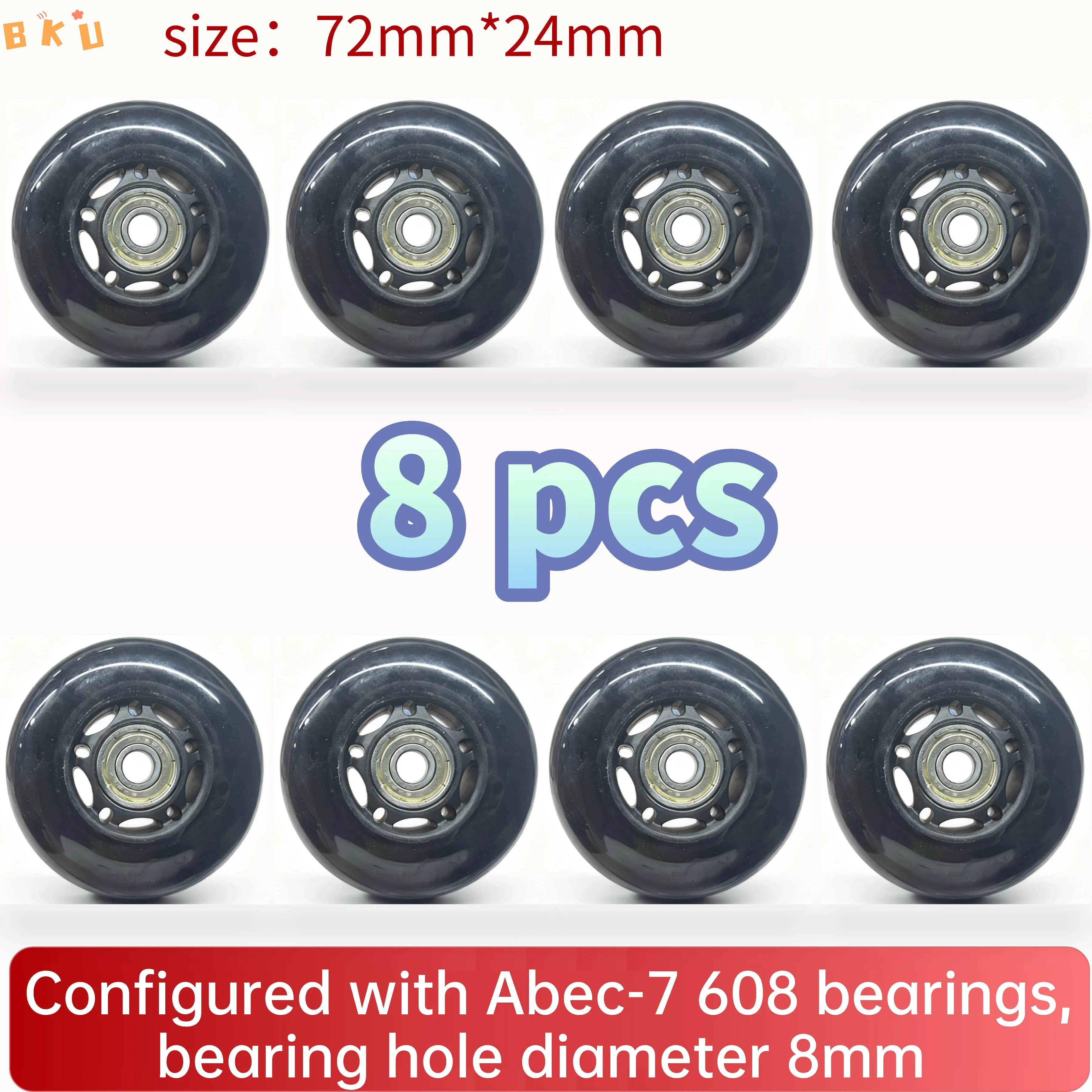8-حزمة 72 مم PU عجلات بديلة بفتحة 8 مم ABEC-7 محامل مقاومة للاهتراء للشاحنة اليدوية والسكوتر والزلاجات
